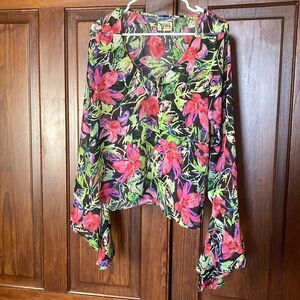 Show Me Your MuMu Floral Bell Long Sleeve Flowy V-neck Sheer Blouse Top Size M